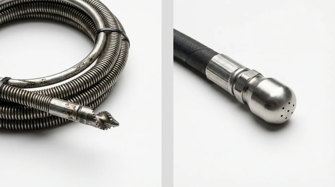 Drain snake cable and hydro jetting nozzle used for drain cleaning in Gatlinburg, TN