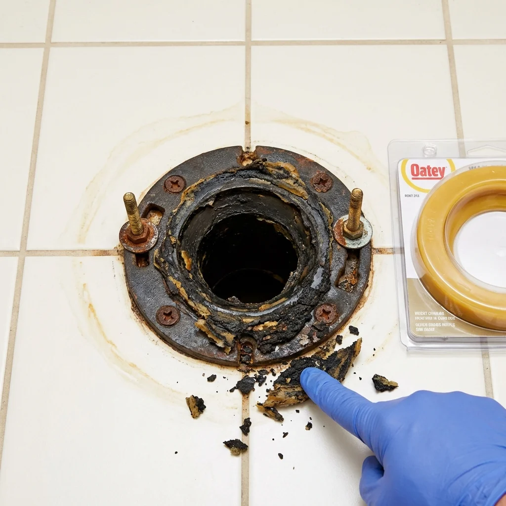 Failed wax ring showing water seepage at the base of a toilet in a Gatlinburg, TN home